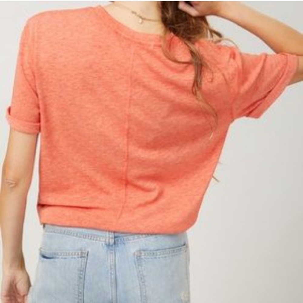 Free People Cassidy Orange Burnout Rolled Sleeve Boxy Fit Short Sleeve T-Shirt - Picture 2 of 5